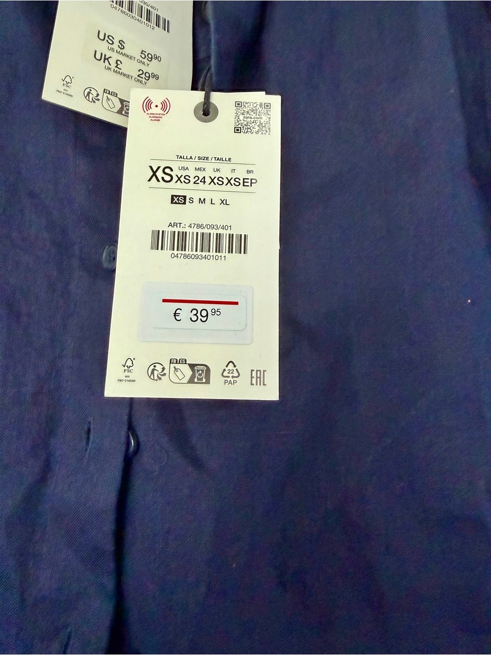 Zara Navy Blue Button-Down Shirt - XS